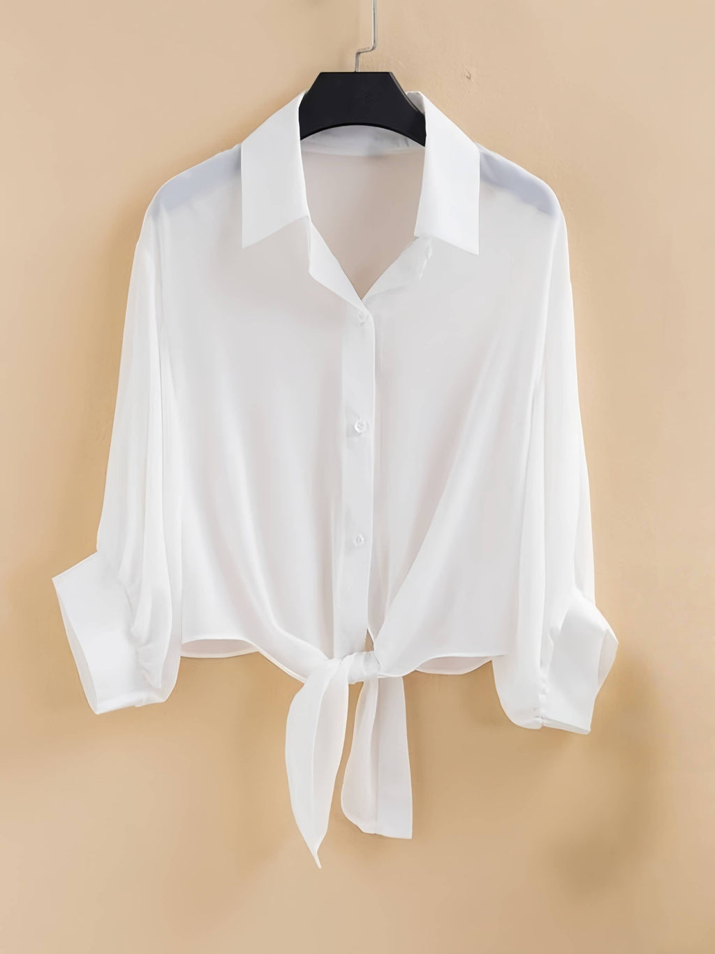 Bat Wing Cropped Casual Chiffon Women Solid Color Shirt