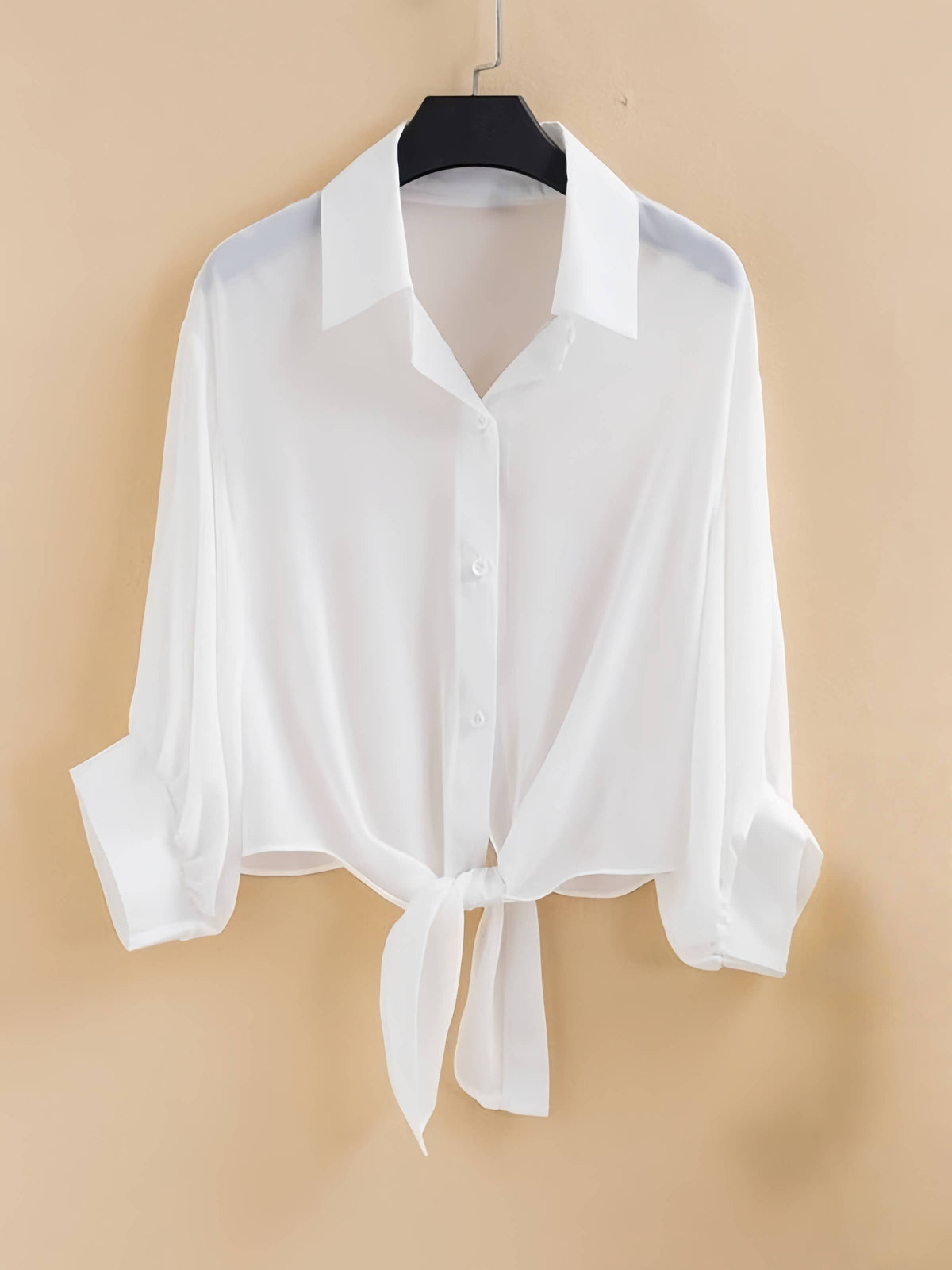 Bat Wing Cropped Casual Chiffon Women Solid Color Shirt