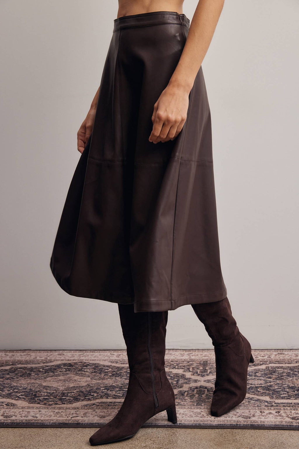 Faux Leather A-Line Midi Skirt FSK0026