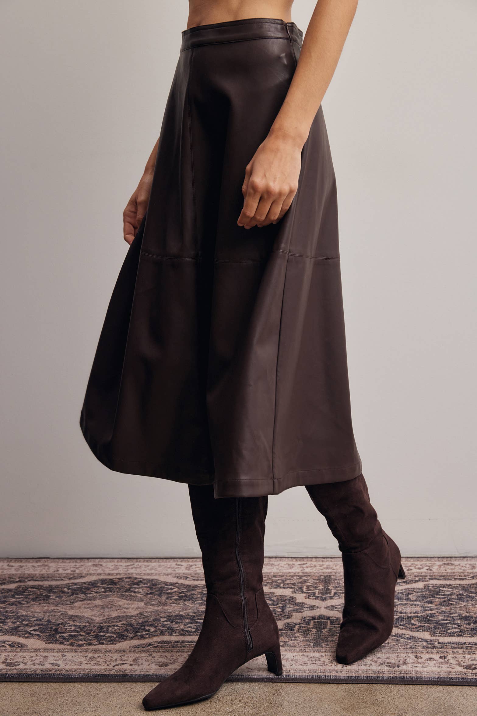 Faux Leather A-Line Midi Skirt FSK0026