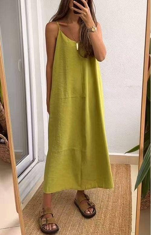 Solid colors loose rope strap maxi dress