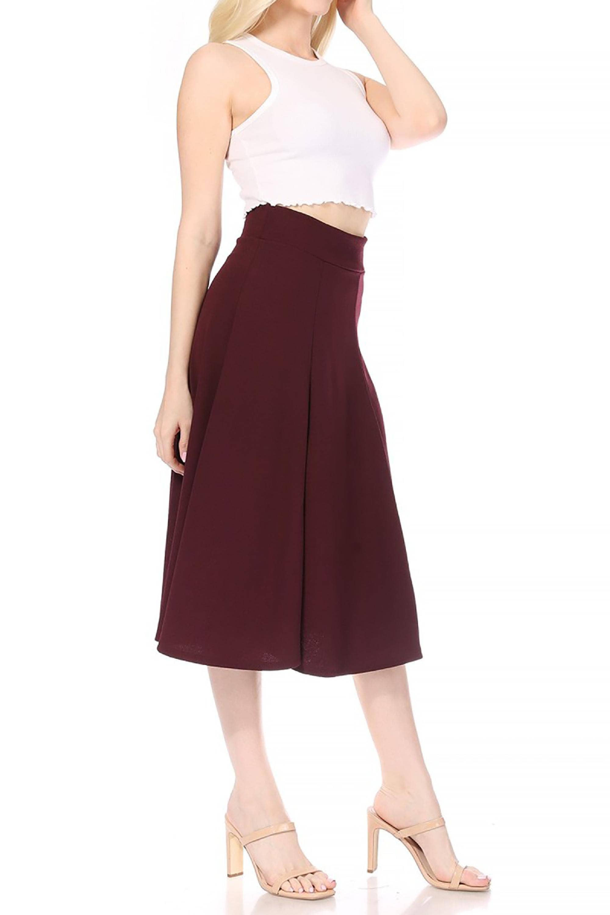 Women's Classic Solid Flared Midi A-Line Skirt