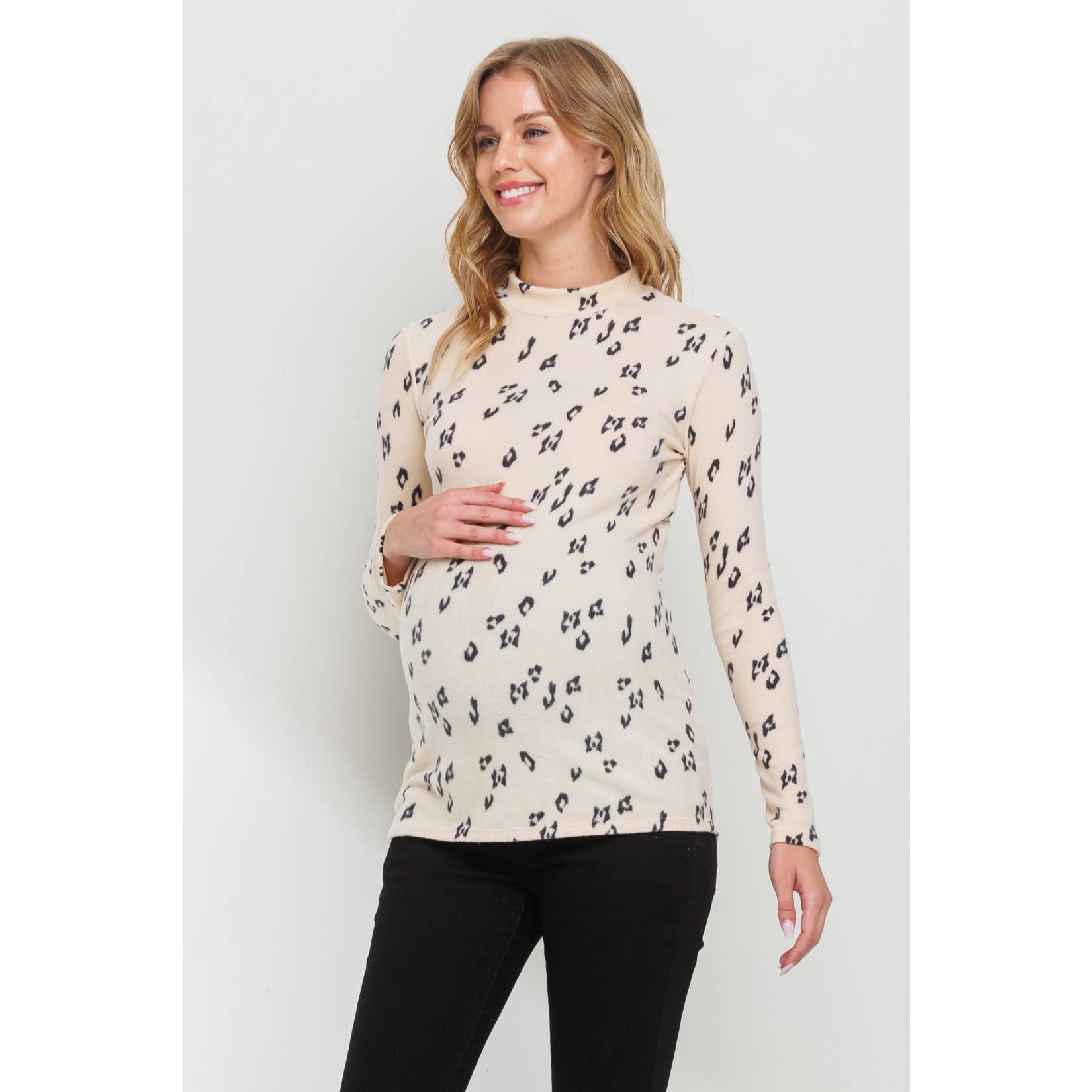Animal Print Mock Neck Long Sleeve Maternity Top