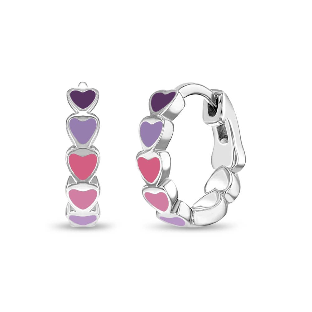 Heart 9mm Baby / Kids Earrings Hoop Enamel - Sterling Silver