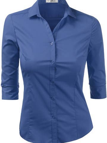 3/4 Sleeve Button Down Collar Shirt Blouse
