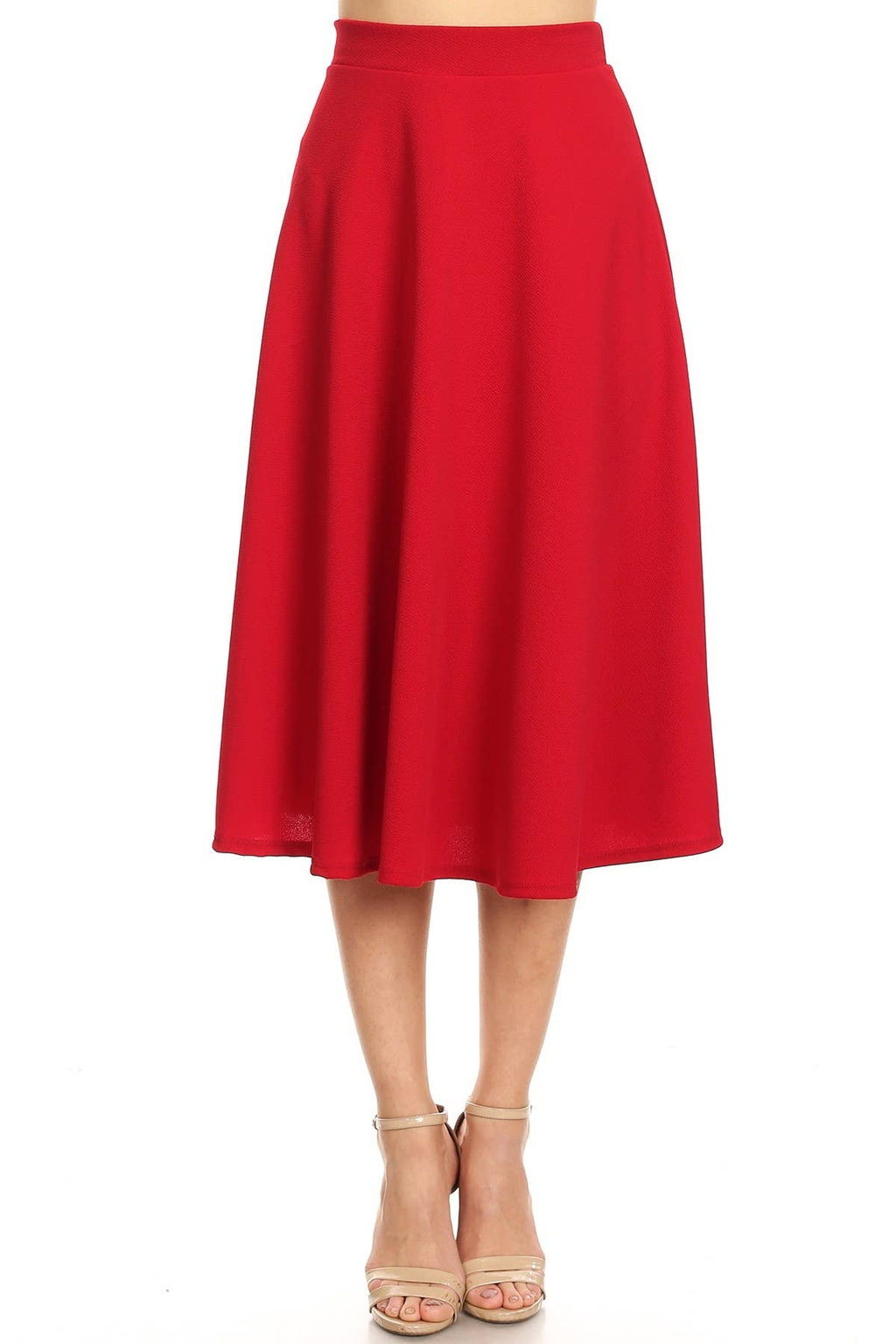 Women's Solid Basic Casual Flared Midi Skirt (Open Pack)