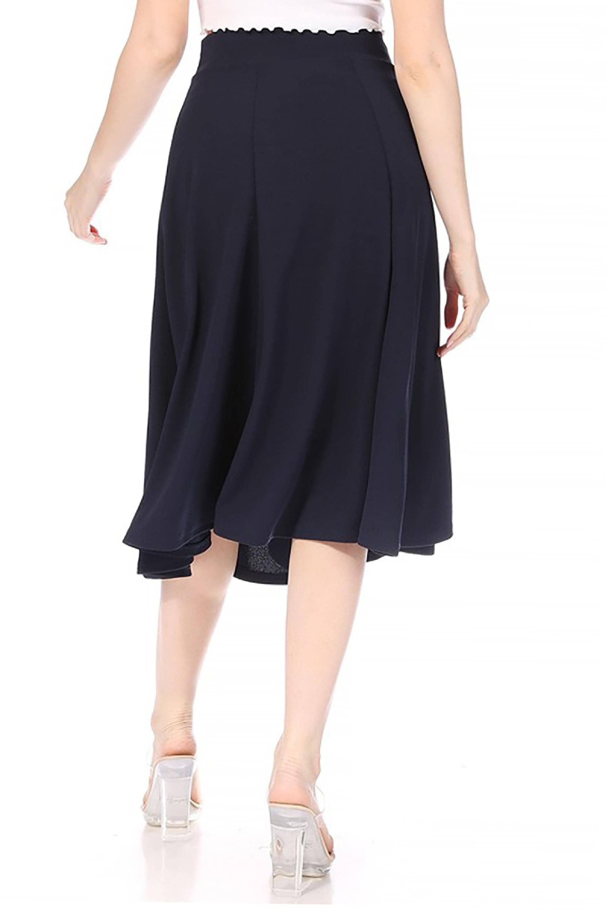Women's Classic Solid Flared Midi A-Line Skirt
