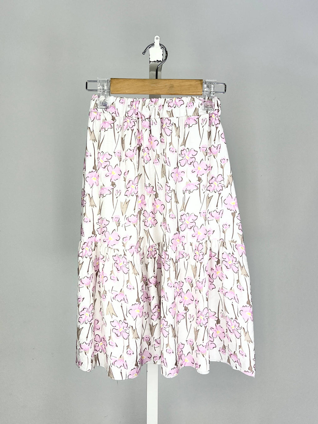Long tiered skirt with ruffle and floral print for girls