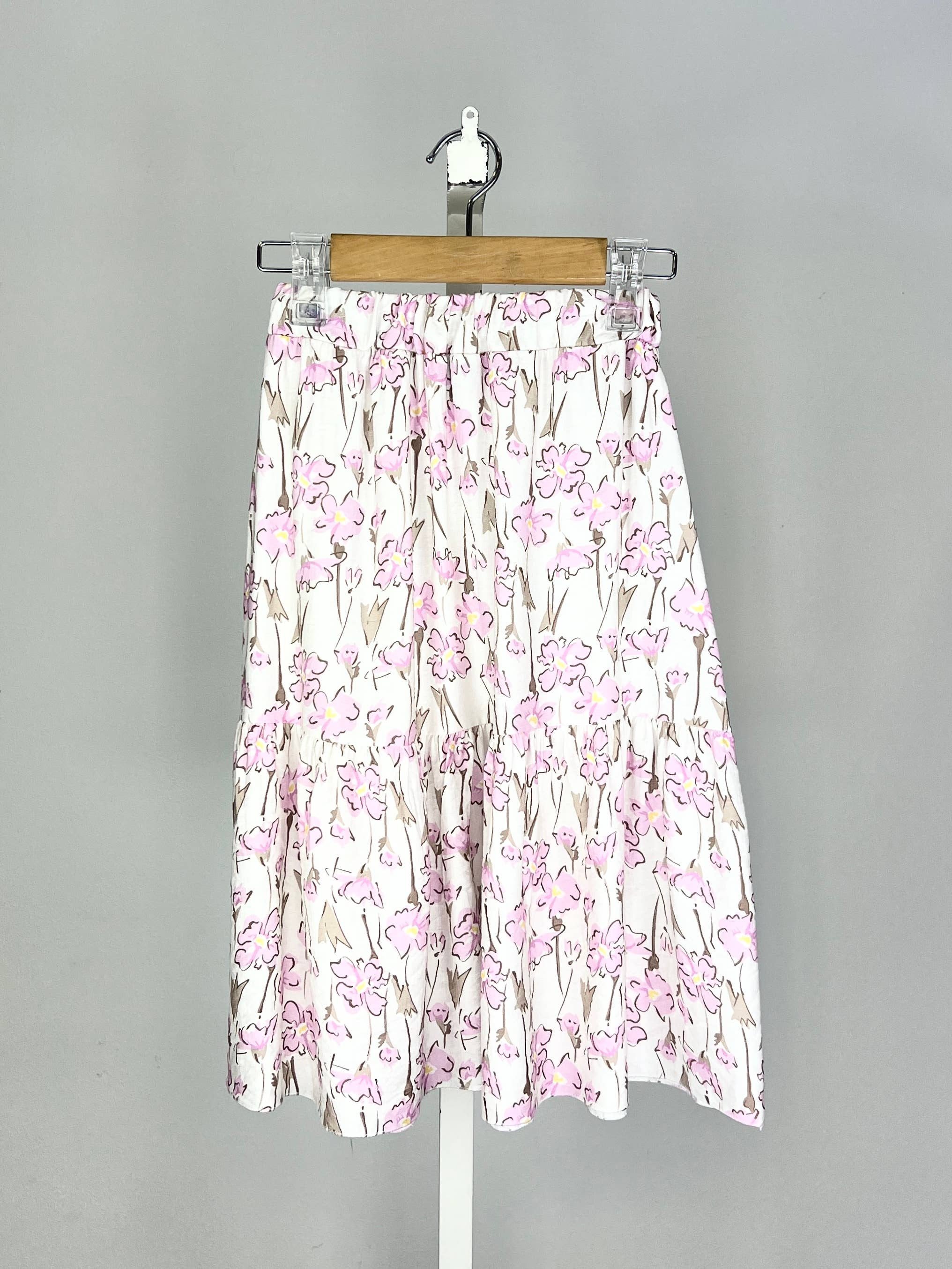 Long tiered skirt with ruffle and floral print for girls