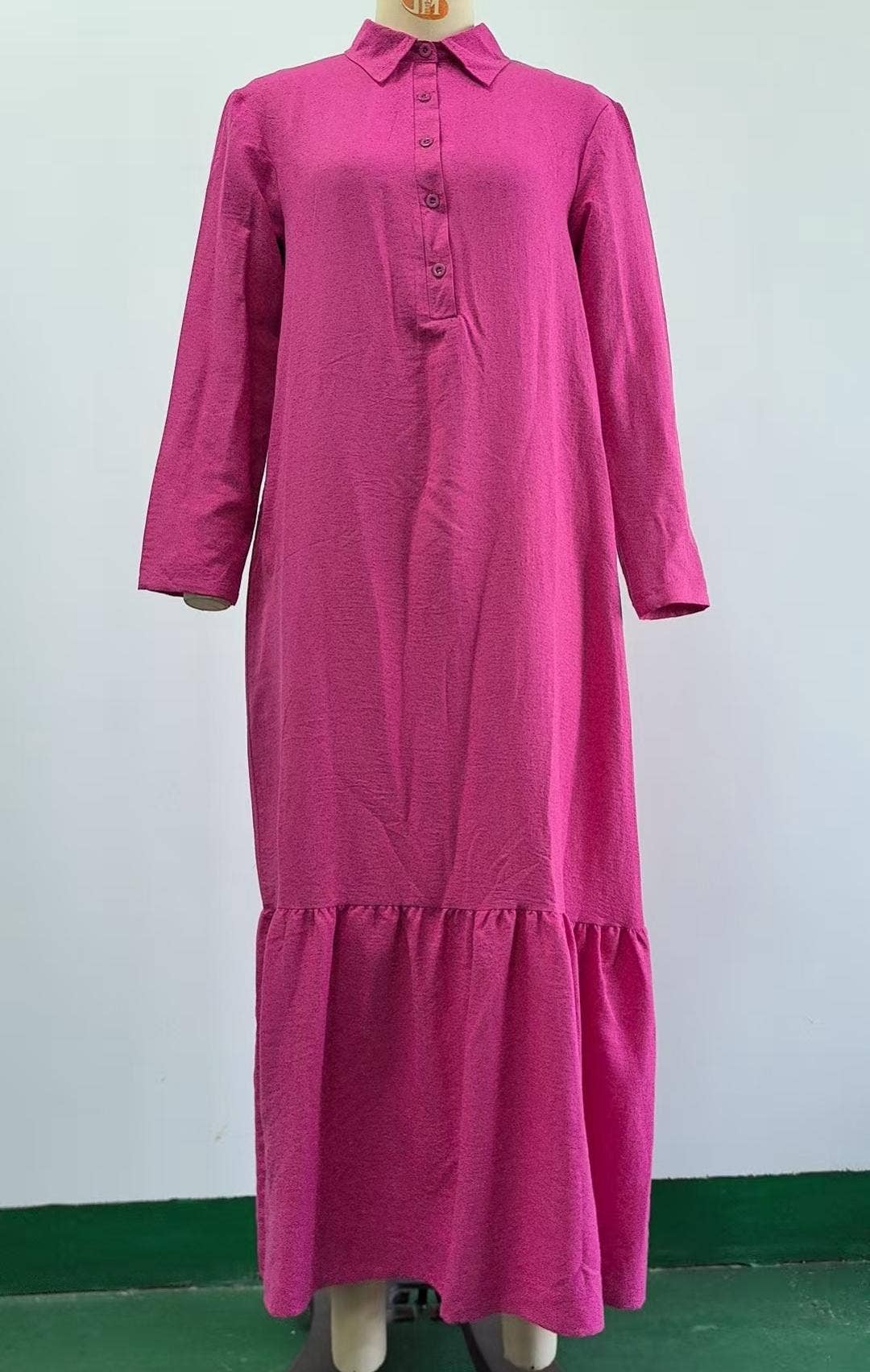 Long-sleeved button loose maxi dress