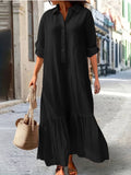 Long-sleeved button loose maxi dress