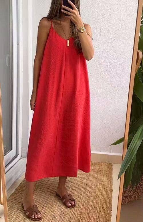 Solid colors loose rope strap maxi dress