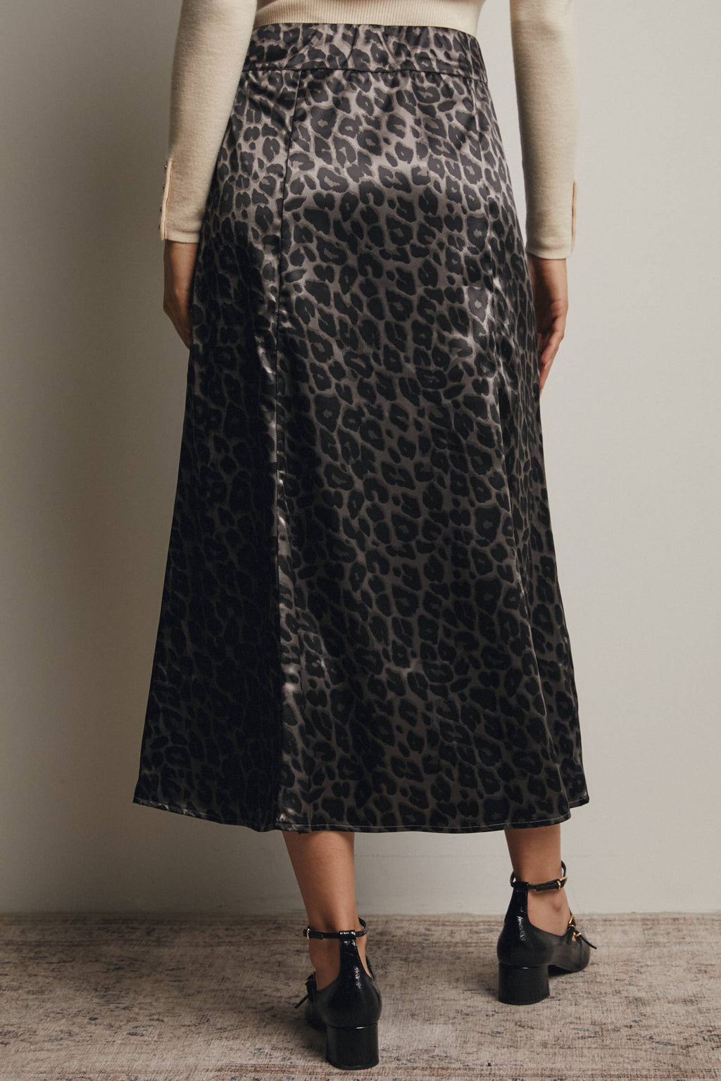 Leopard Print Satin Midi Skirt