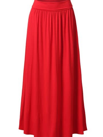 High Waist Elastic Closure Gather Maxi Skirt