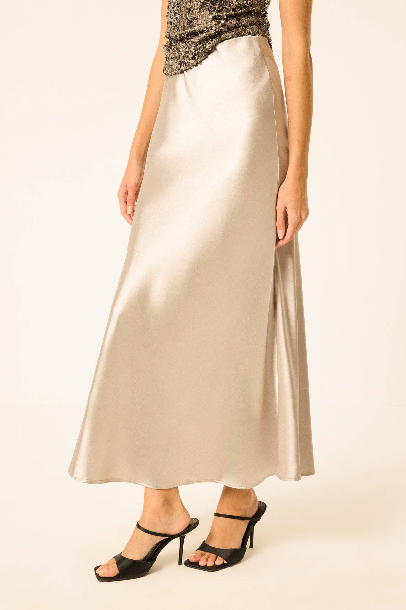 Minimalist Satin Bias Cut Midi Skirt