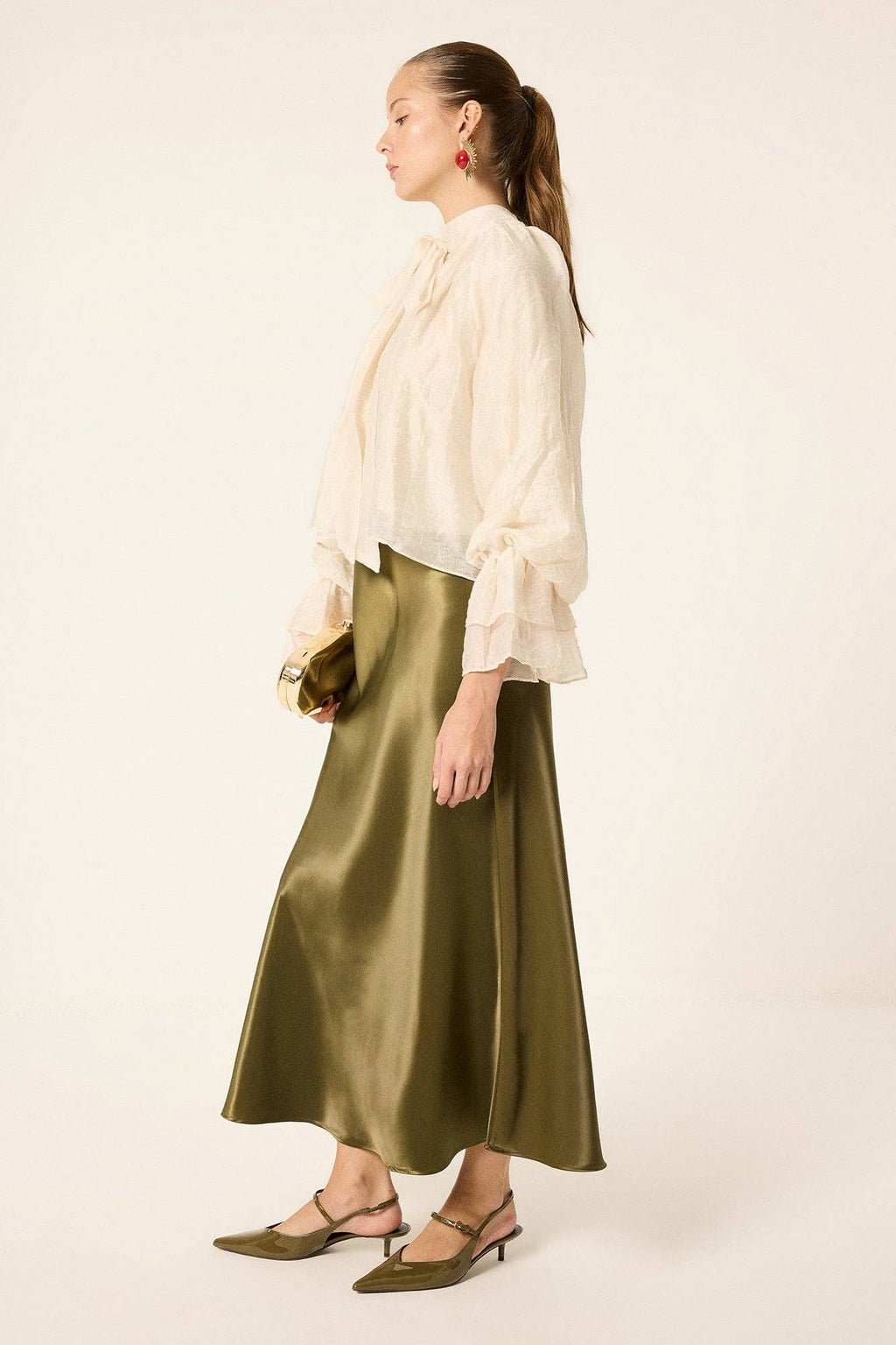 Minimalist Satin Bias Cut Midi Skirt