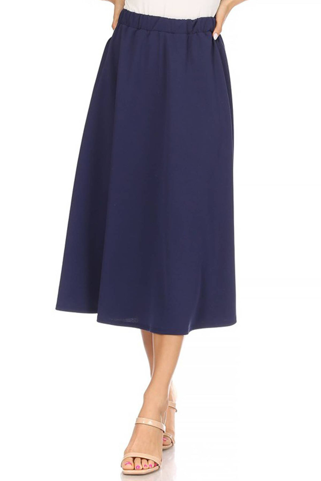 Women's Casual A-Line Pleated Solid Midi Skirt