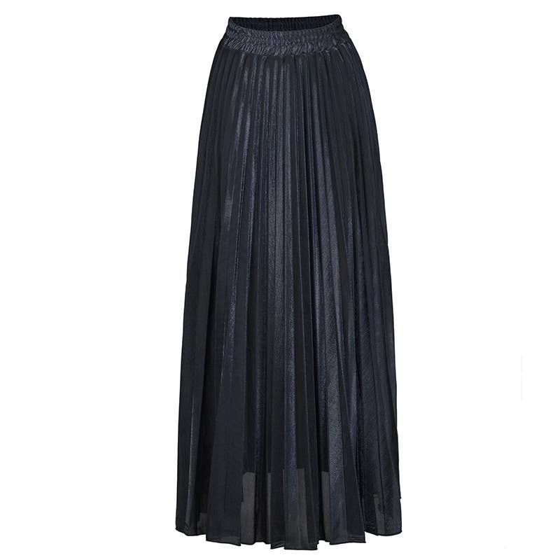 Metallic Elastic waist pleated skirt