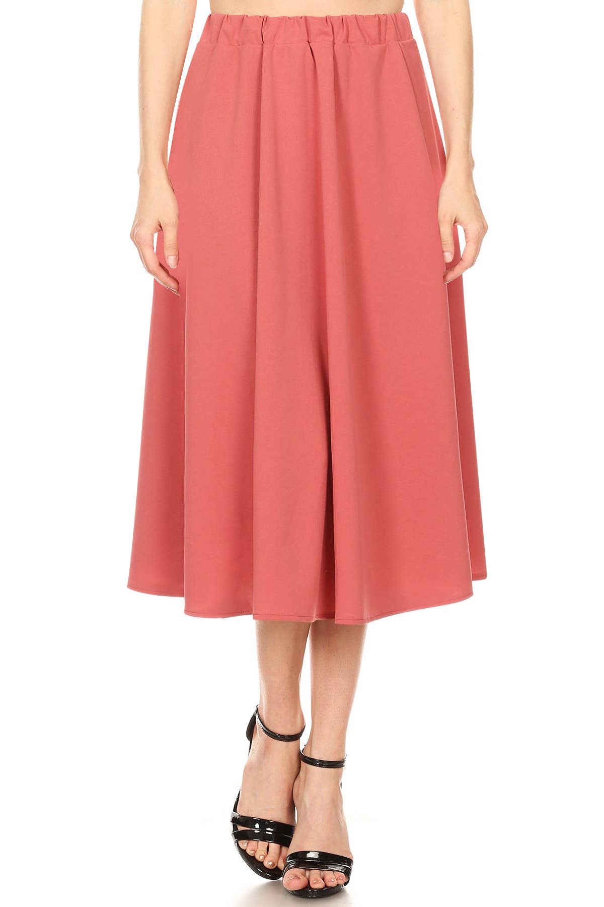 Women's Casual A-Line Pleated Solid Midi Skirt