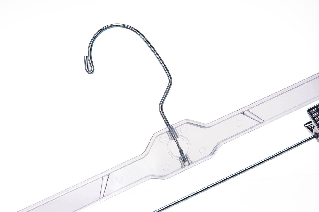 P022 Clear Crystal Plastic Skirt Hanger with Clips 100 pc