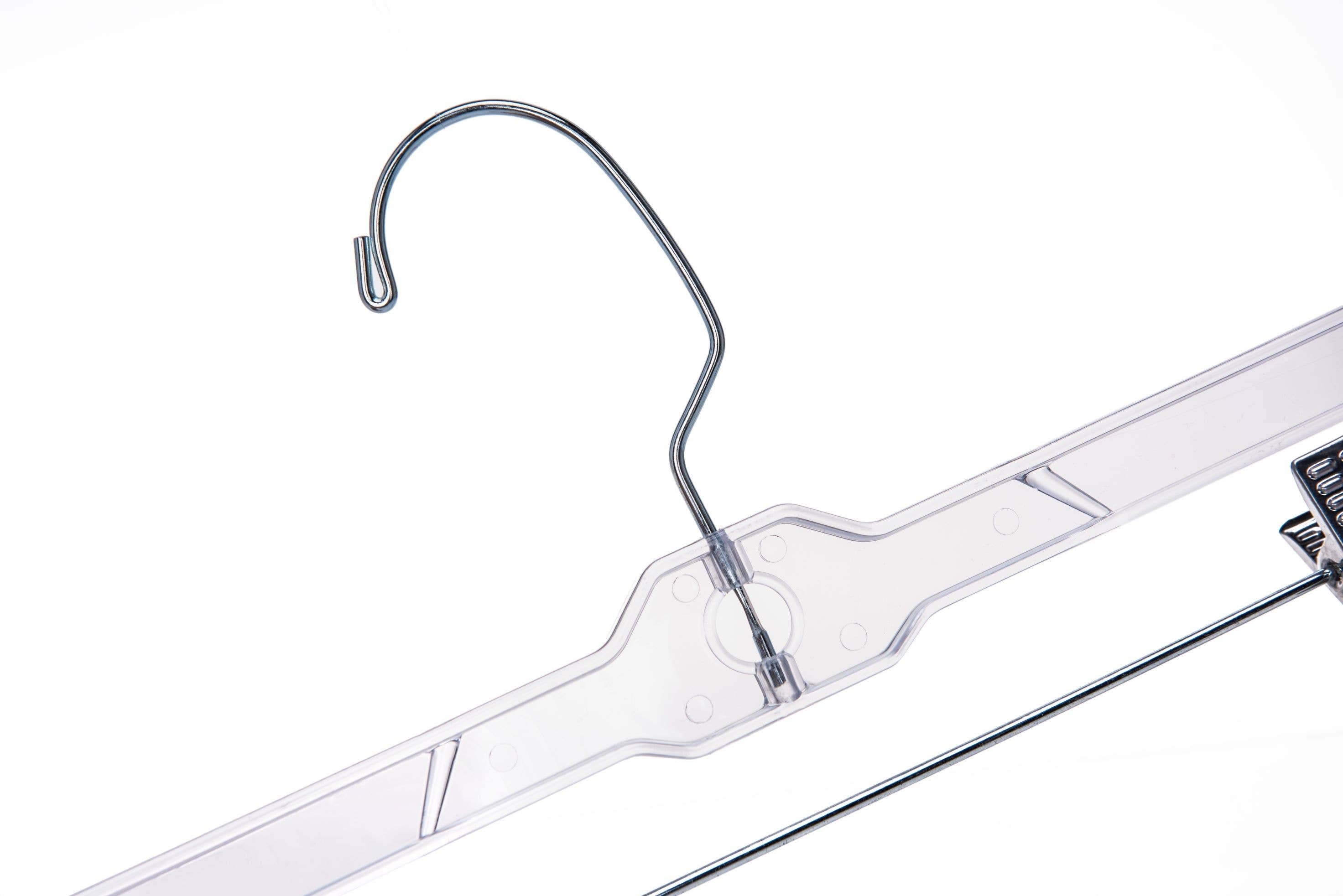 P022 Clear Crystal Plastic Skirt Hanger with Clips 100 pc