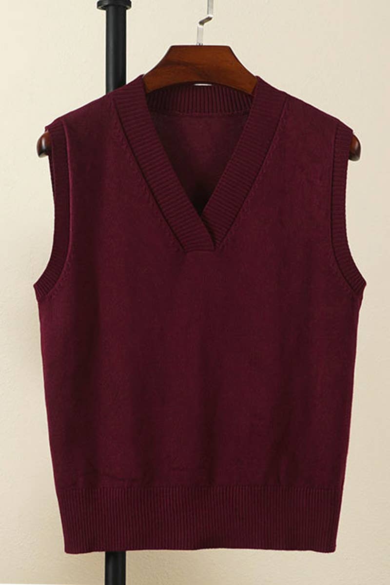 CWOSWSL0010  Simple Sleeveless V- Neck Pullover  Sweater