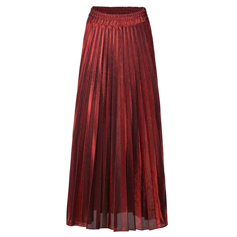 Metallic Elastic waist pleated skirt
