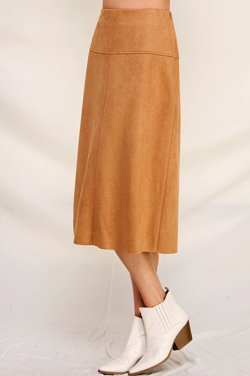Constructed Soft Microsuede Midi Skirt