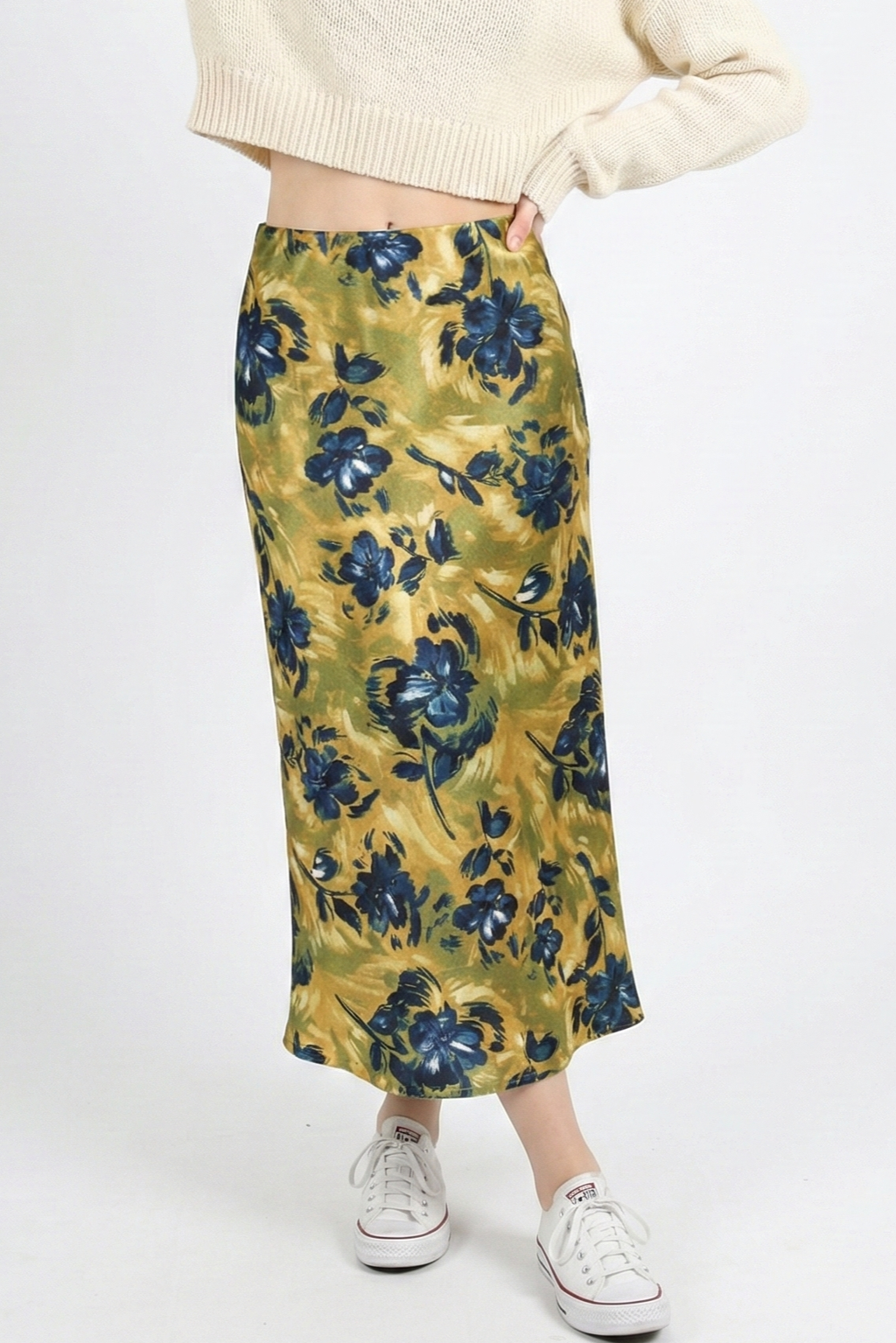 Satin Floral Print Skirt