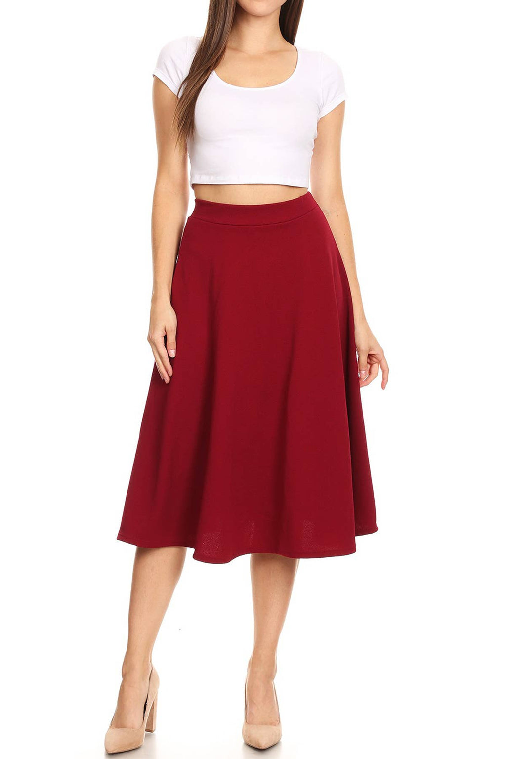 Women's Solid Basic Casual Flared Midi Skirt (Open Pack)