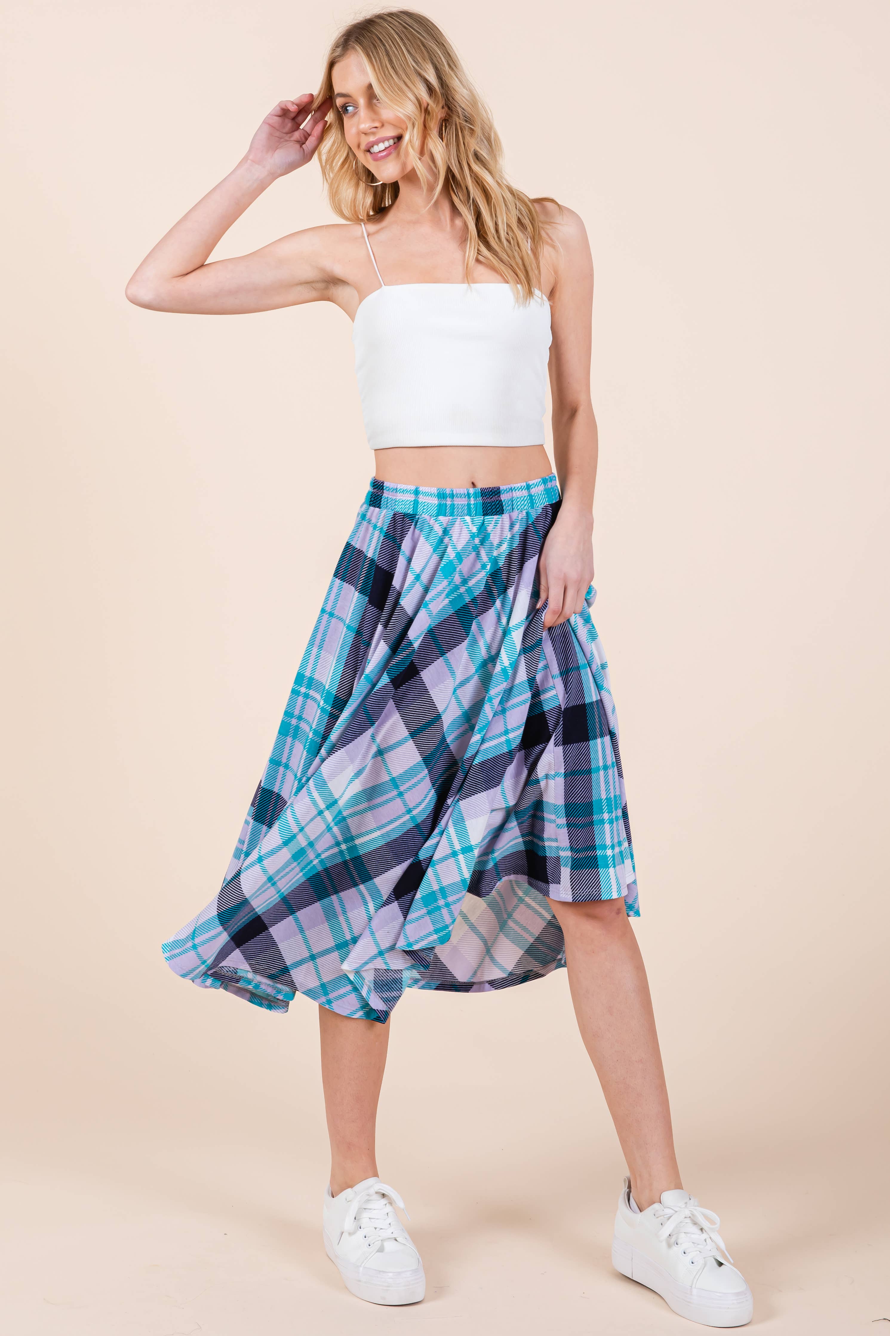 ETS-423AB Plaid T/R Span Midi Skirt