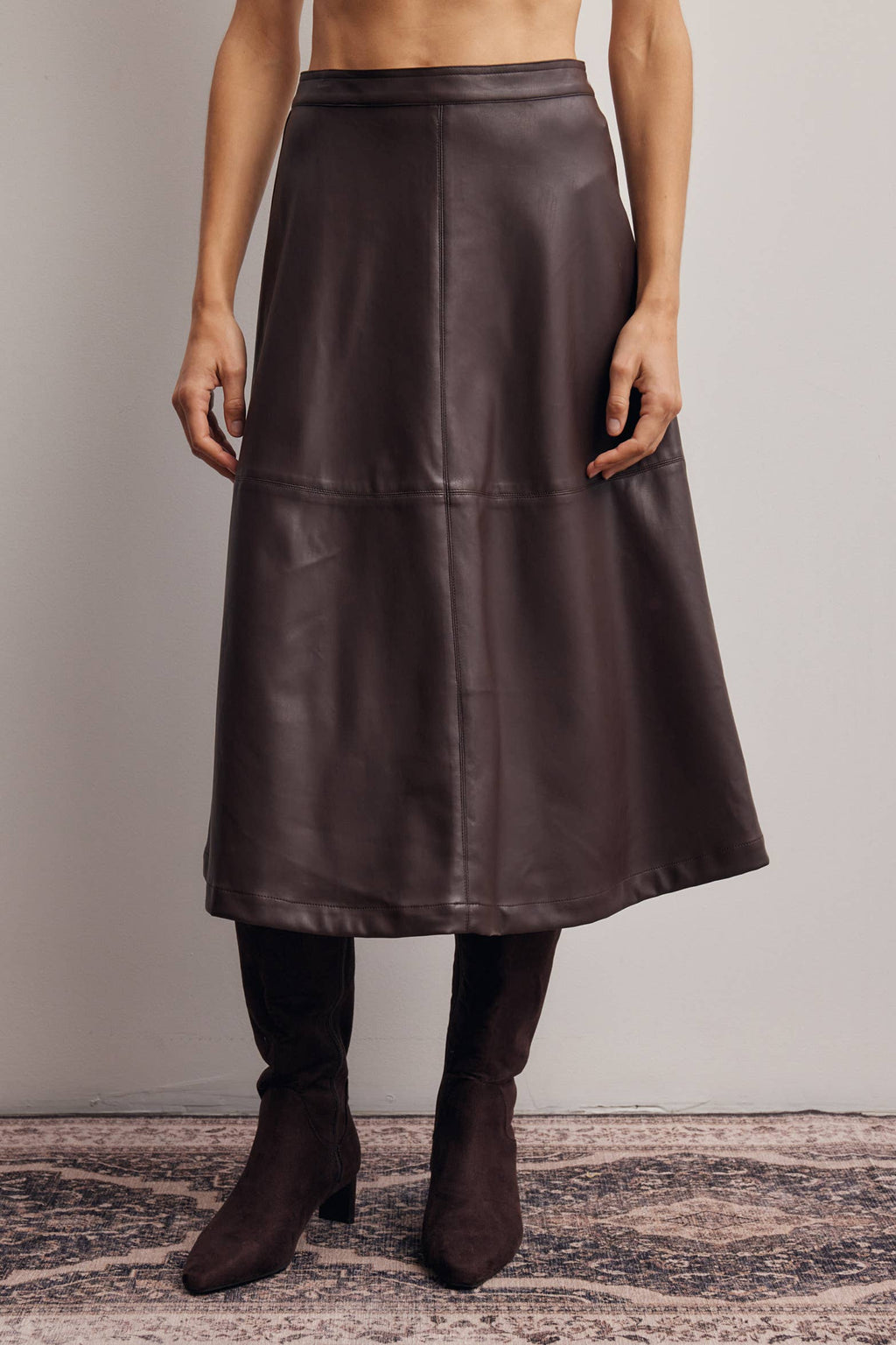 Faux Leather A-Line Midi Skirt FSK0026