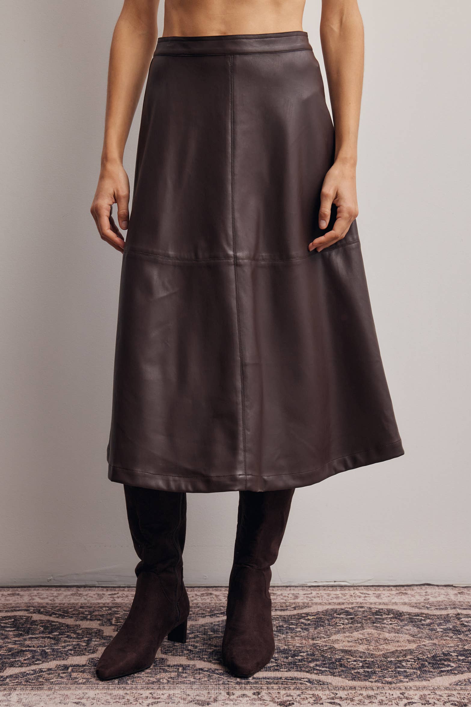 Faux Leather A-Line Midi Skirt FSK0026