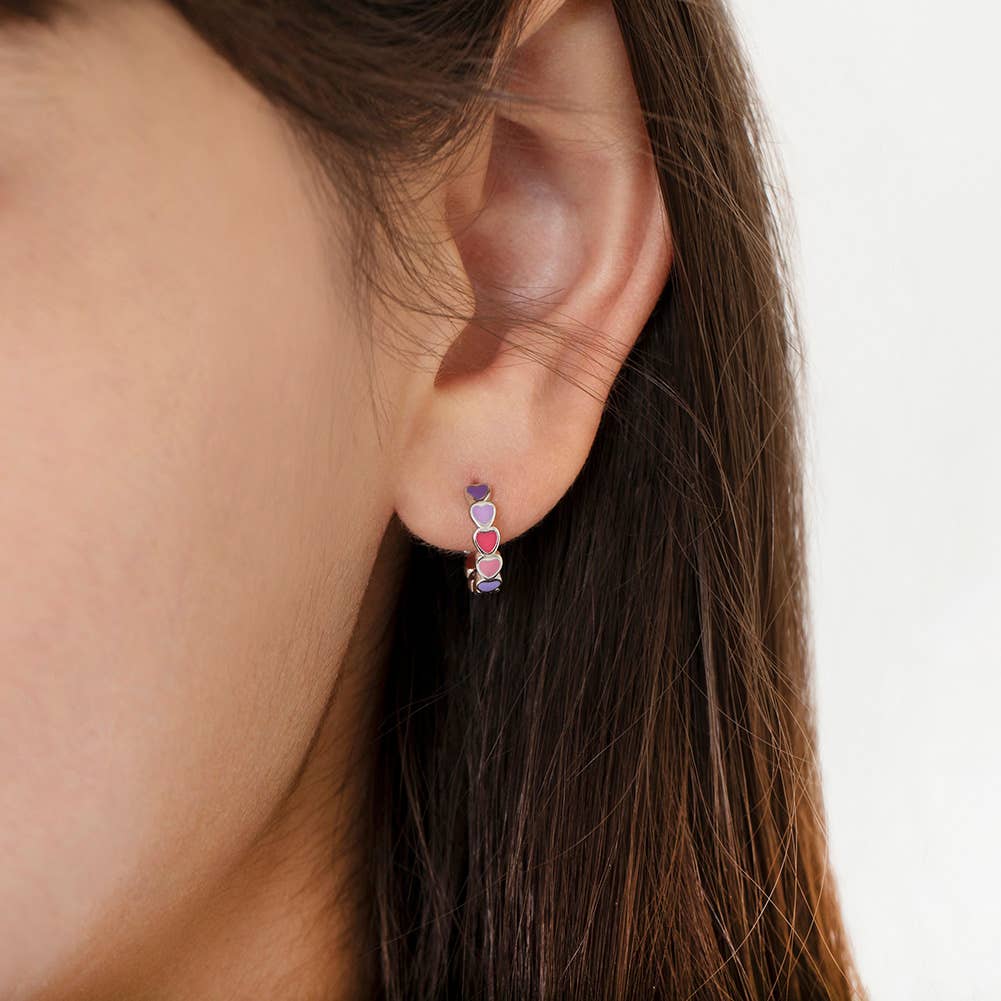 Heart 9mm Baby / Kids Earrings Hoop Enamel - Sterling Silver