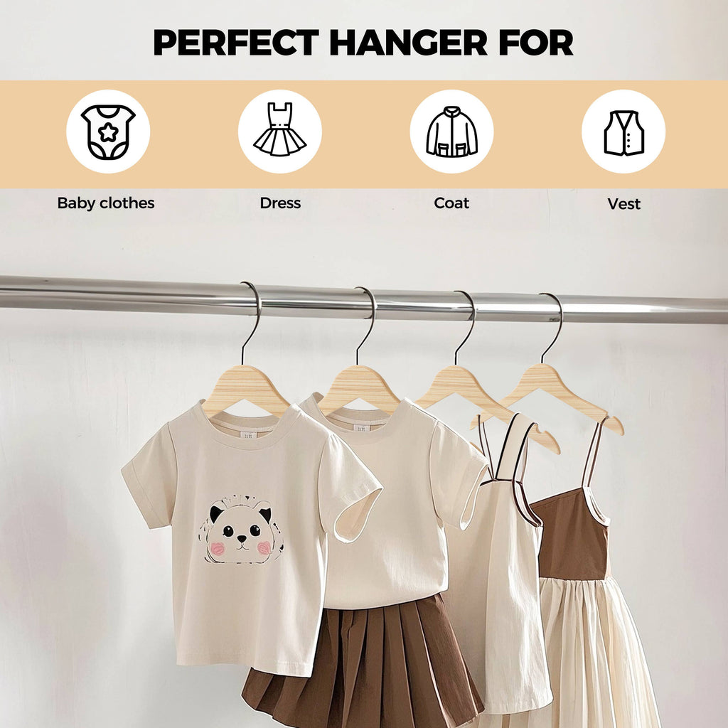 WLMK32-NT – 12" Slim Natural Kids Wooden Hangers – 100-Pack