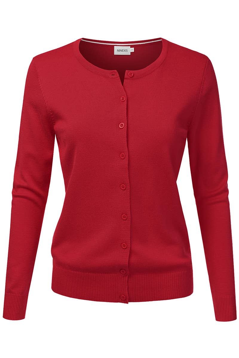 AWOCAL310_Button Down Soft Knit Long Sleeve Cardigan Sweater