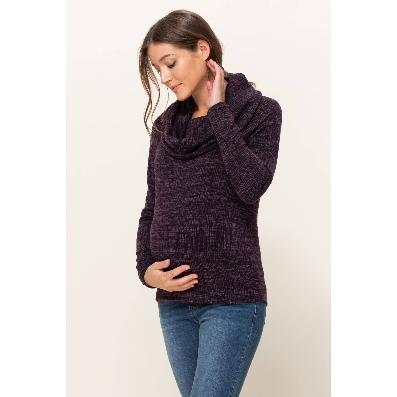 Cowl Neck Sweater Knit Maternity Top