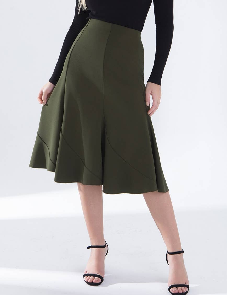 Elegant commuter office A-line midi fishtail hem skirt