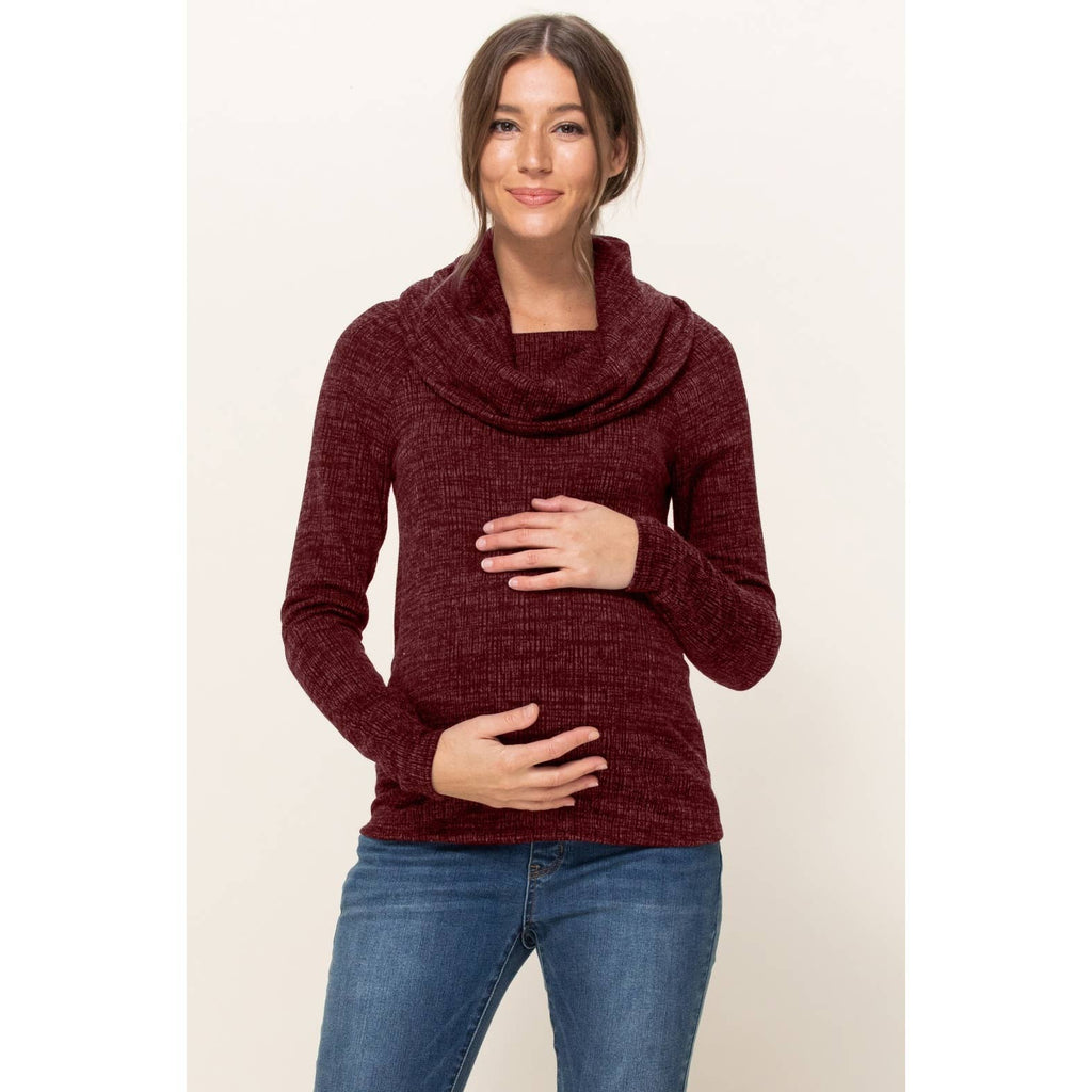 Cowl Neck Sweater Knit Maternity Top