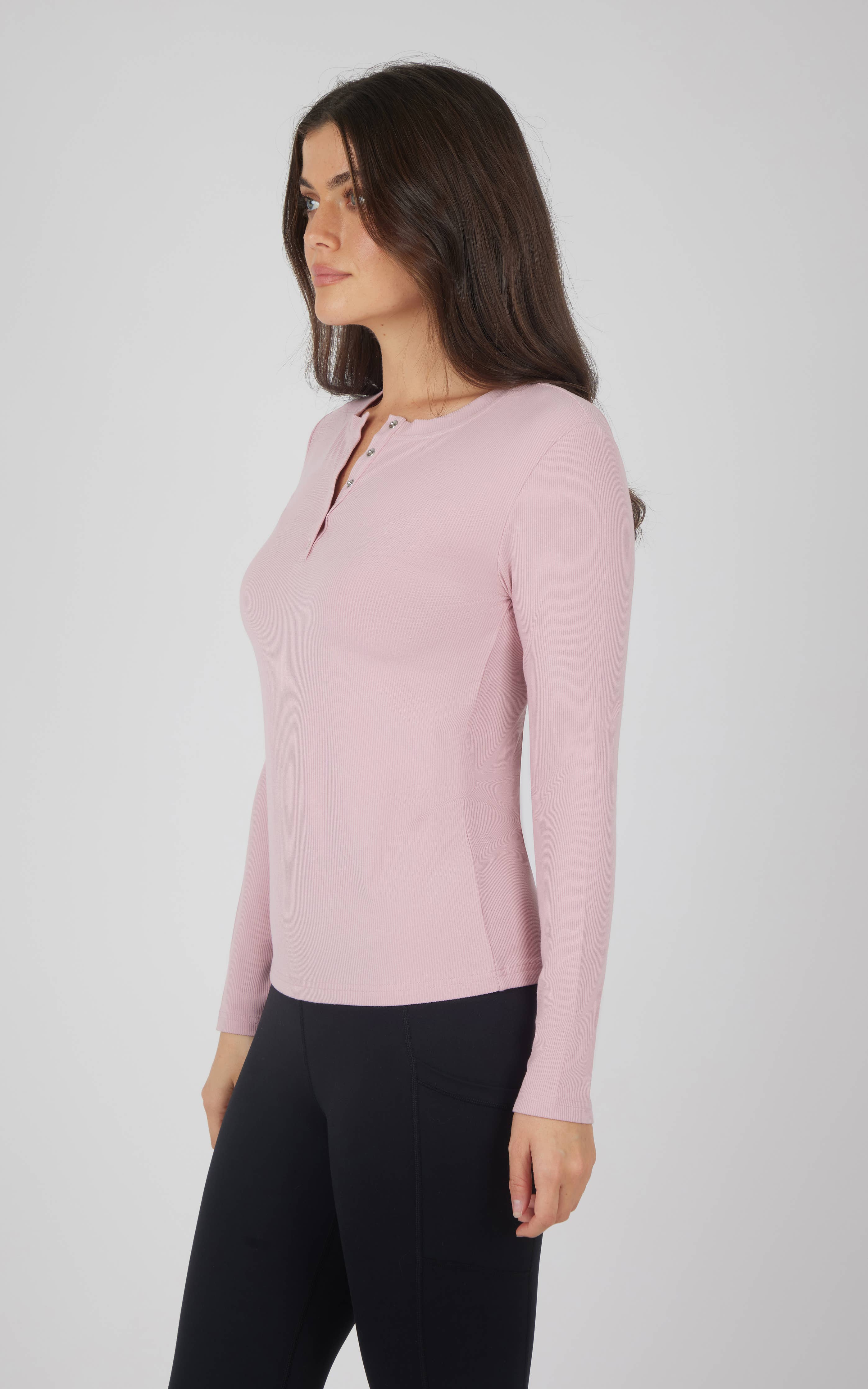 Yogalicious Women's Rib Henley Long Sleeves Top