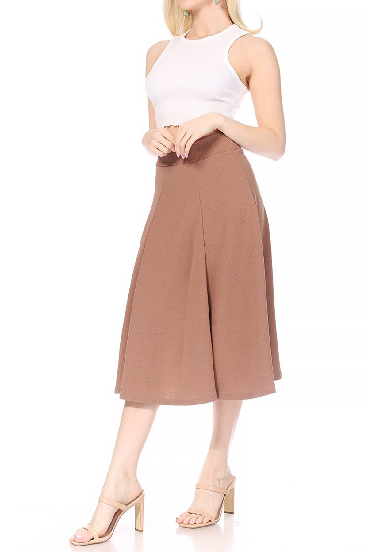 Women's Solid Flared Lightweight Long Midi A-line Skirt