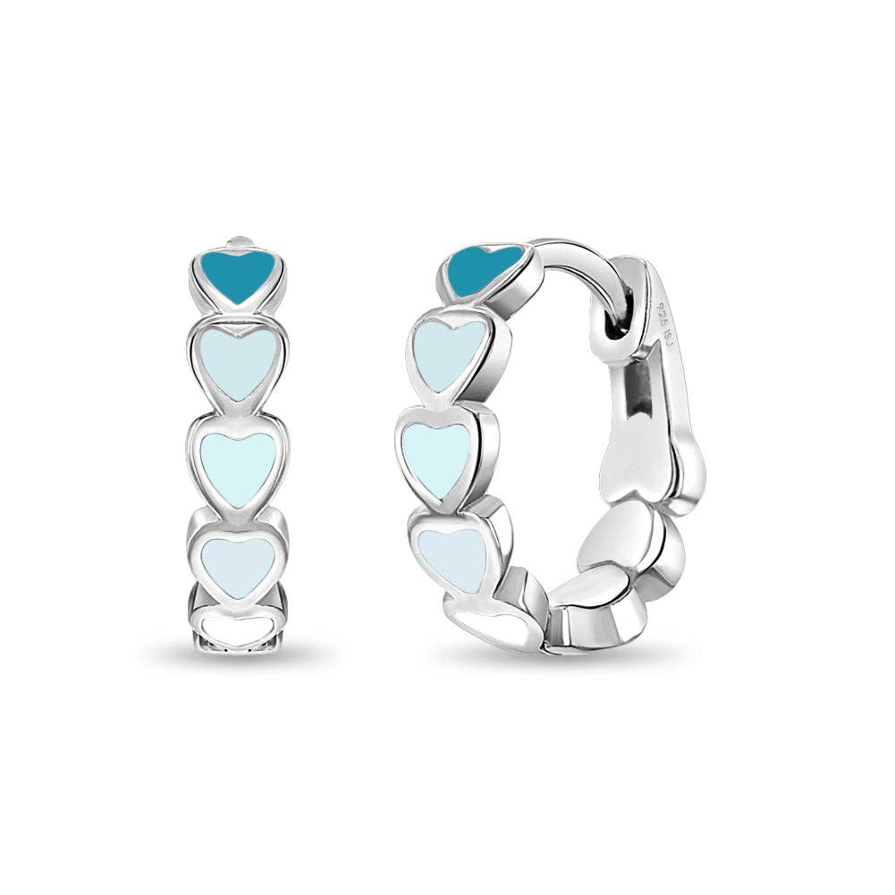 Heart 9mm Baby / Kids Earrings Hoop Enamel - Sterling Silver