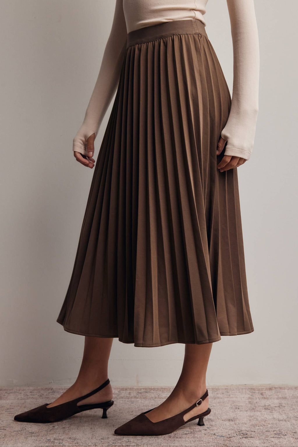 Stretch Pleated Midi Skirt FSK0027