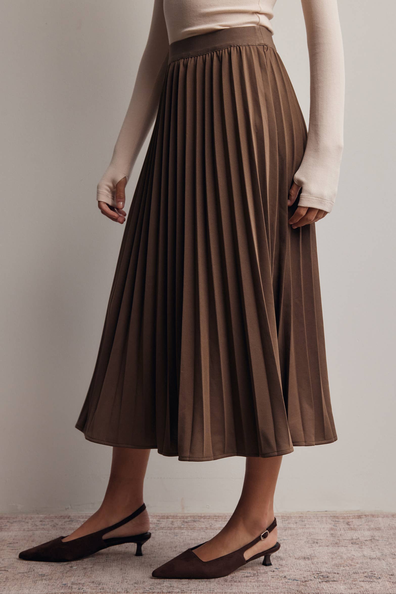 Stretch Pleated Midi Skirt FSK0027