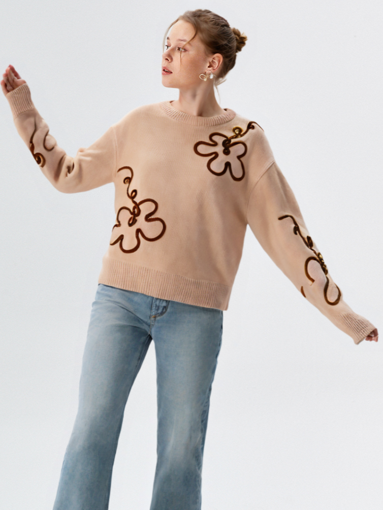 Floral Pattern Knit Sweater