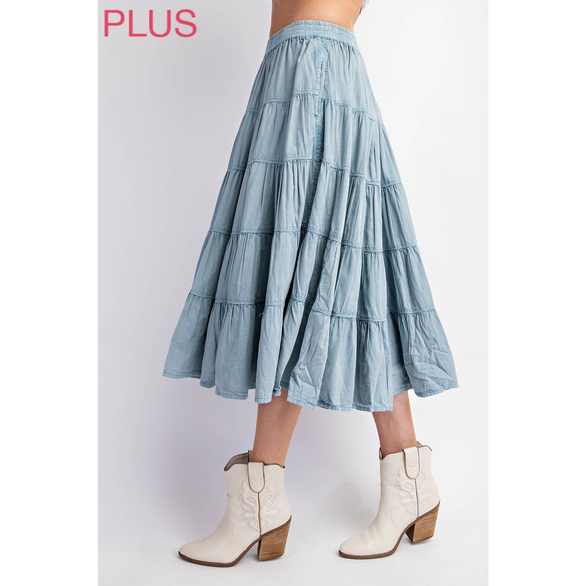 PLUS WASHED RELAXED FULL SWING MIDI SKIRT