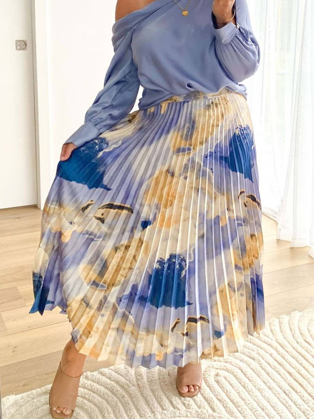 Elegant Draped Printed Pleated Skirt
