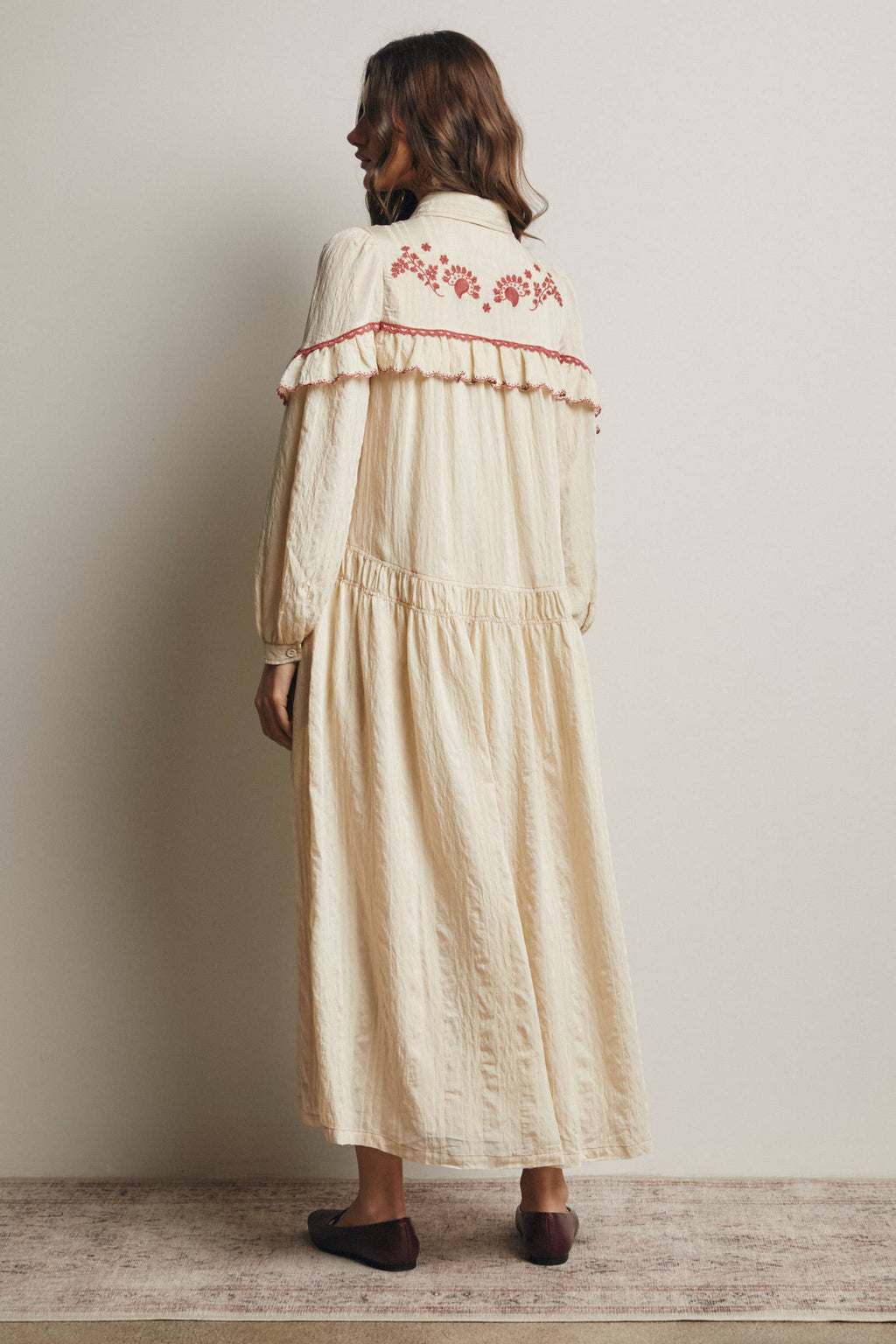 Embroidered Ruffle Trim Maxi Dress FD0018