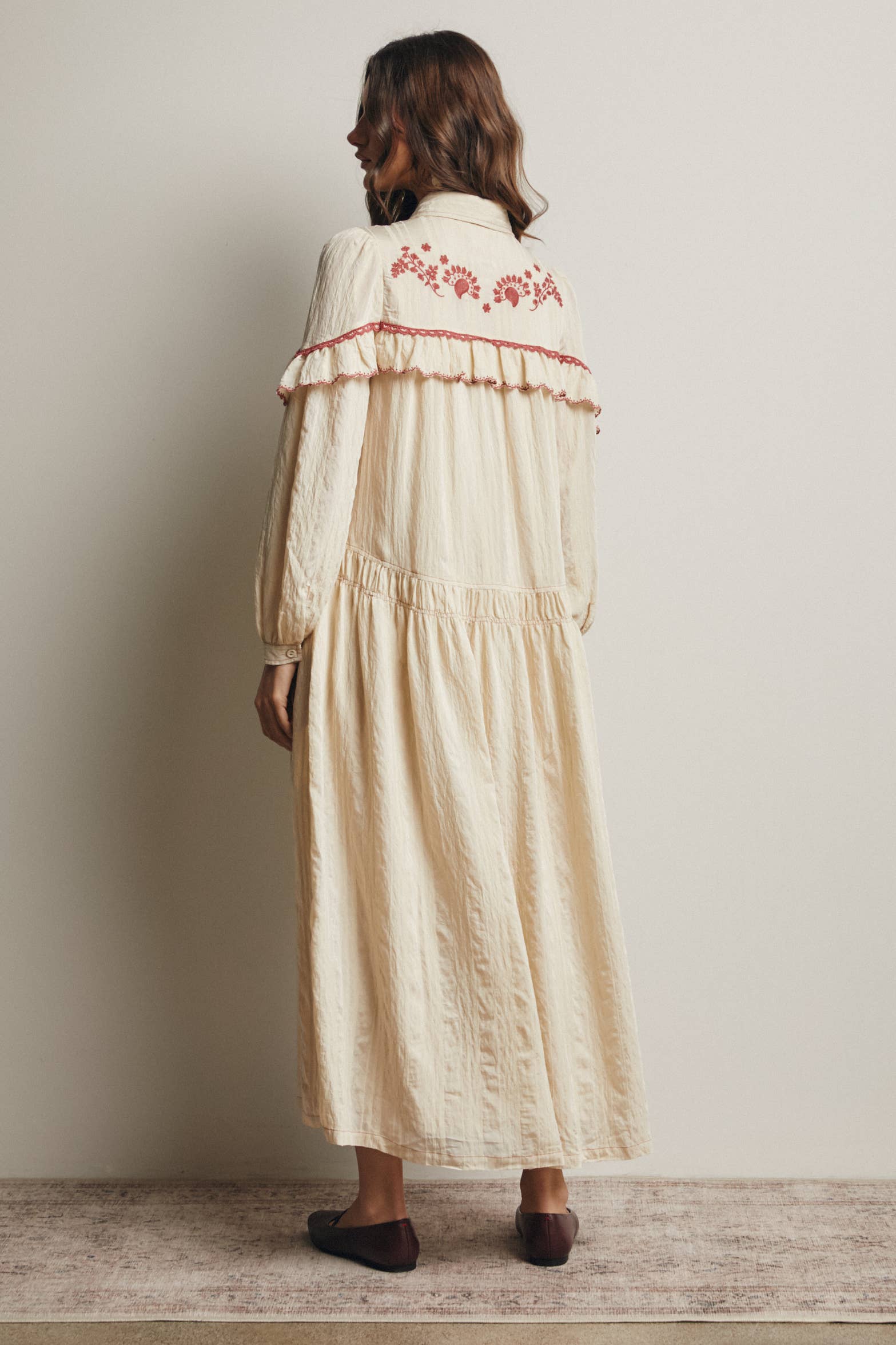 Embroidered Ruffle Trim Maxi Dress FD0018