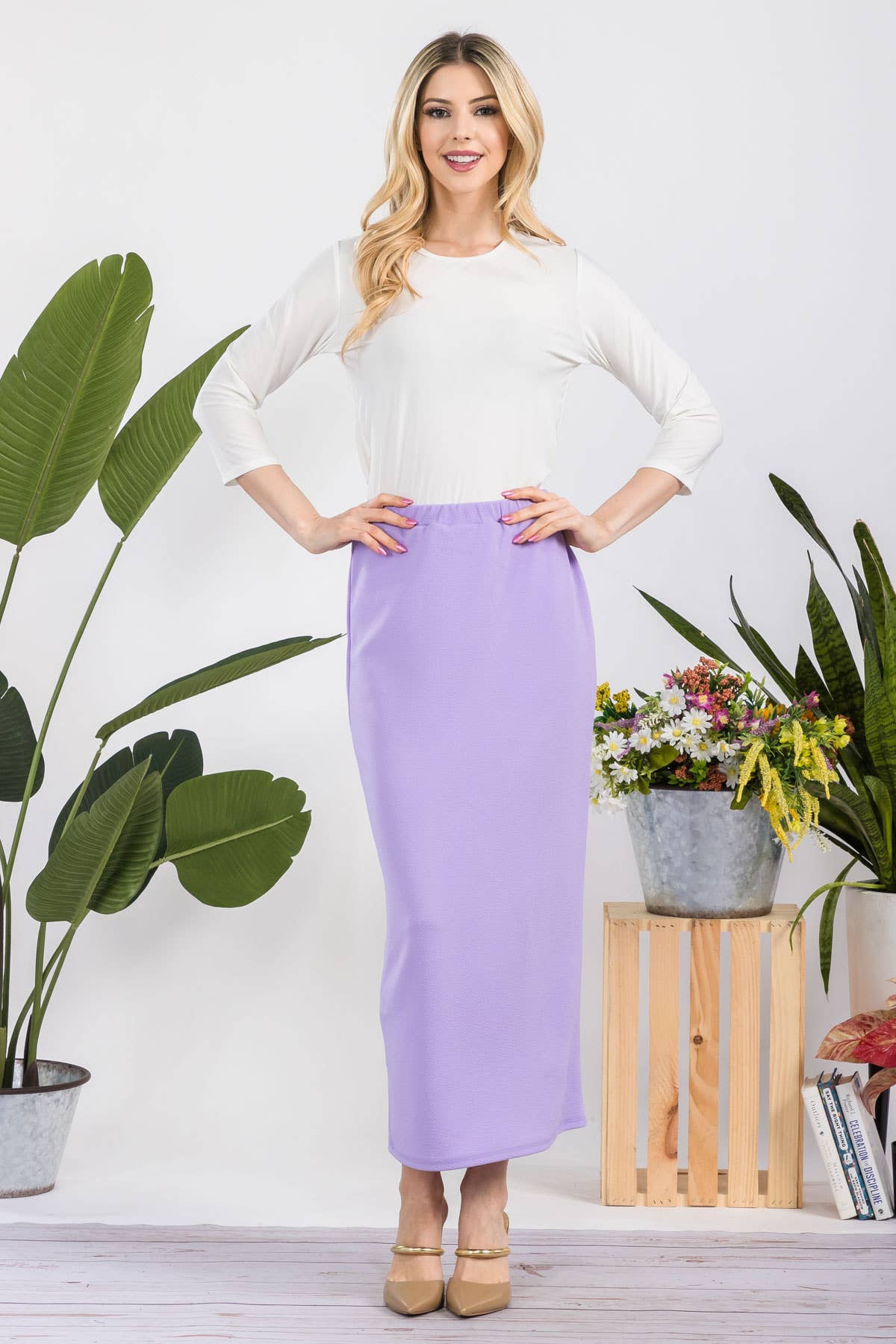 NEW COLORS- LONG PENCIL SKIRT -WITH ELASTIC WAIST BAND